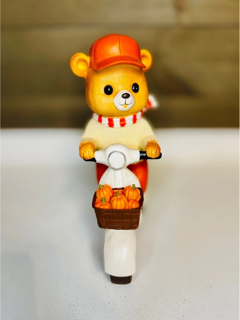 Fall Bear on Scooter Figurine - Pumpkin Harvest Vespa Decor 9